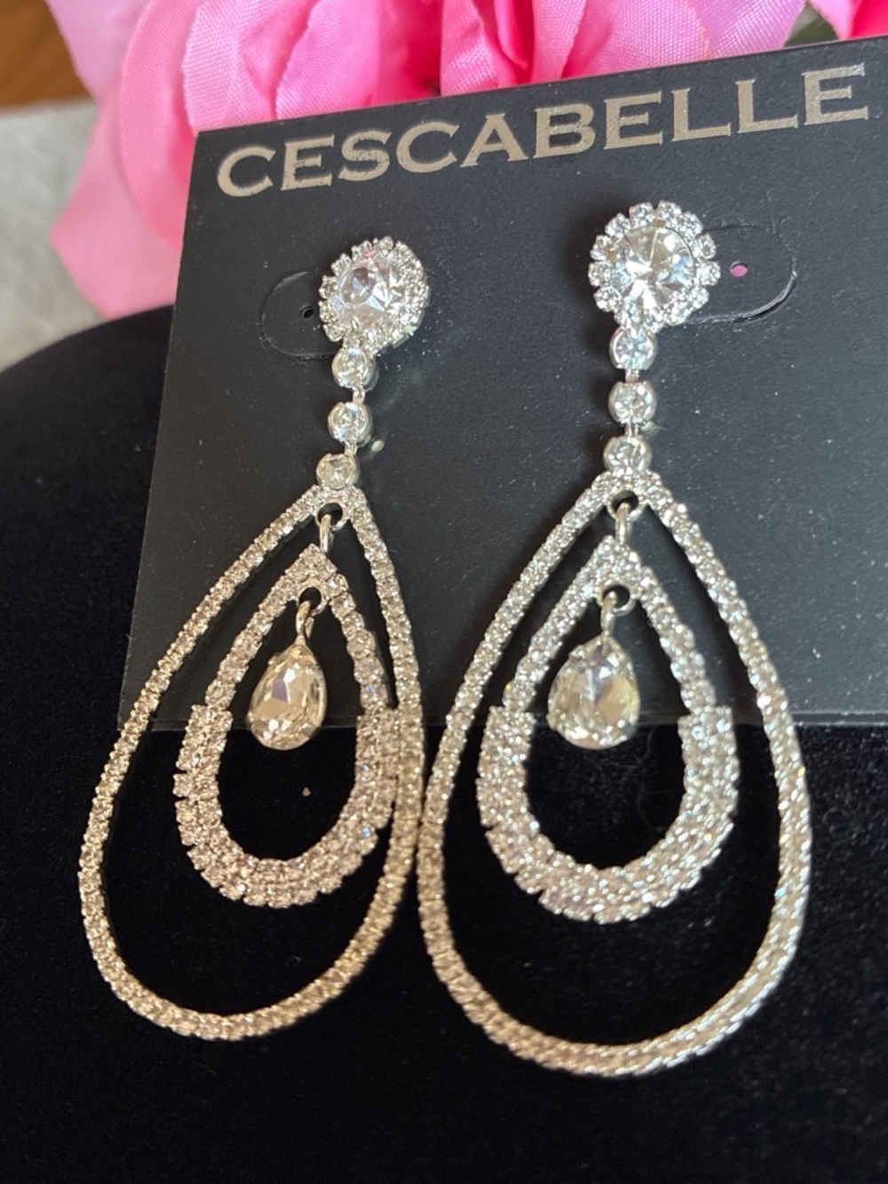 Cescabelle Silver Crystal Teardrop Dangle Earrings